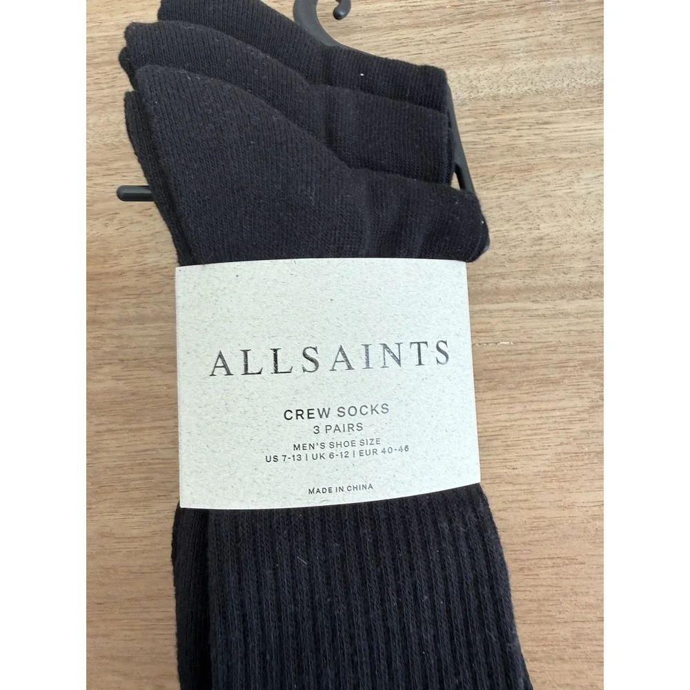 AllSaints Crew Socks‎ 3 Pack Black Men's Size US 7-13 New With Tags